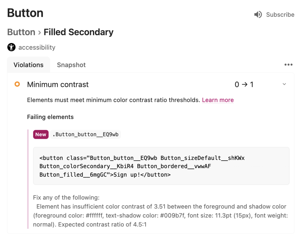 Each violation points directly to the affected component and links to documentation